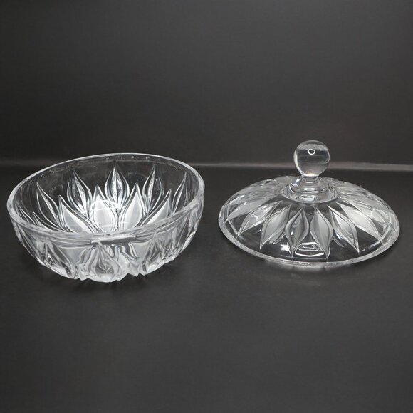 Vintage JOSKA Bleikristall Lead Crystal Candy Dish w/ Frosted Leaves & Lid Glass - Picture 5 of 12